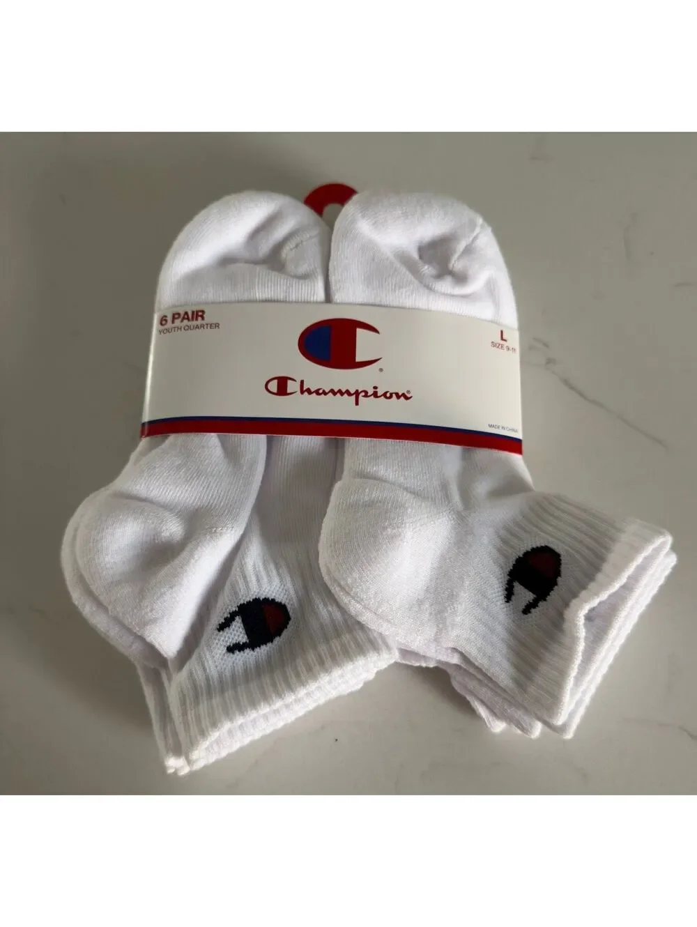 Champion White 6pk Ankle Socks Youth Size Large 9-11